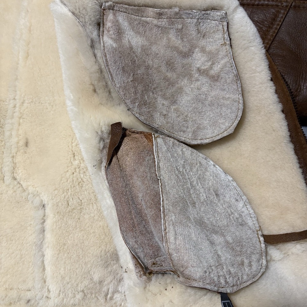 Shearling Lambskin B-3 Bomber Jacket Mens Size M Aviator Coat Brown Handmade NEW - Picture 9 of 16
